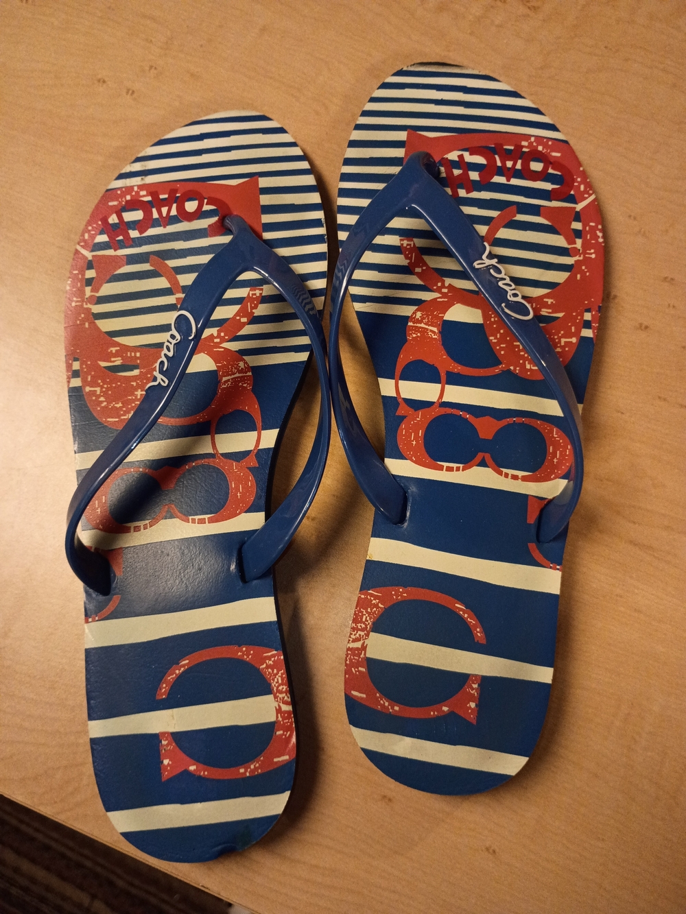 Coach Blue White Red Striped Flip Flops
